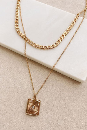 *Gold Layered Square Charm Necklace*