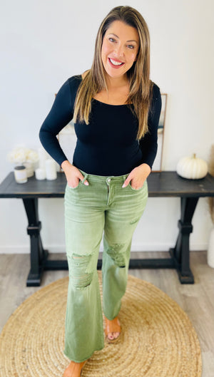 Olive Distressed Colored Jeans