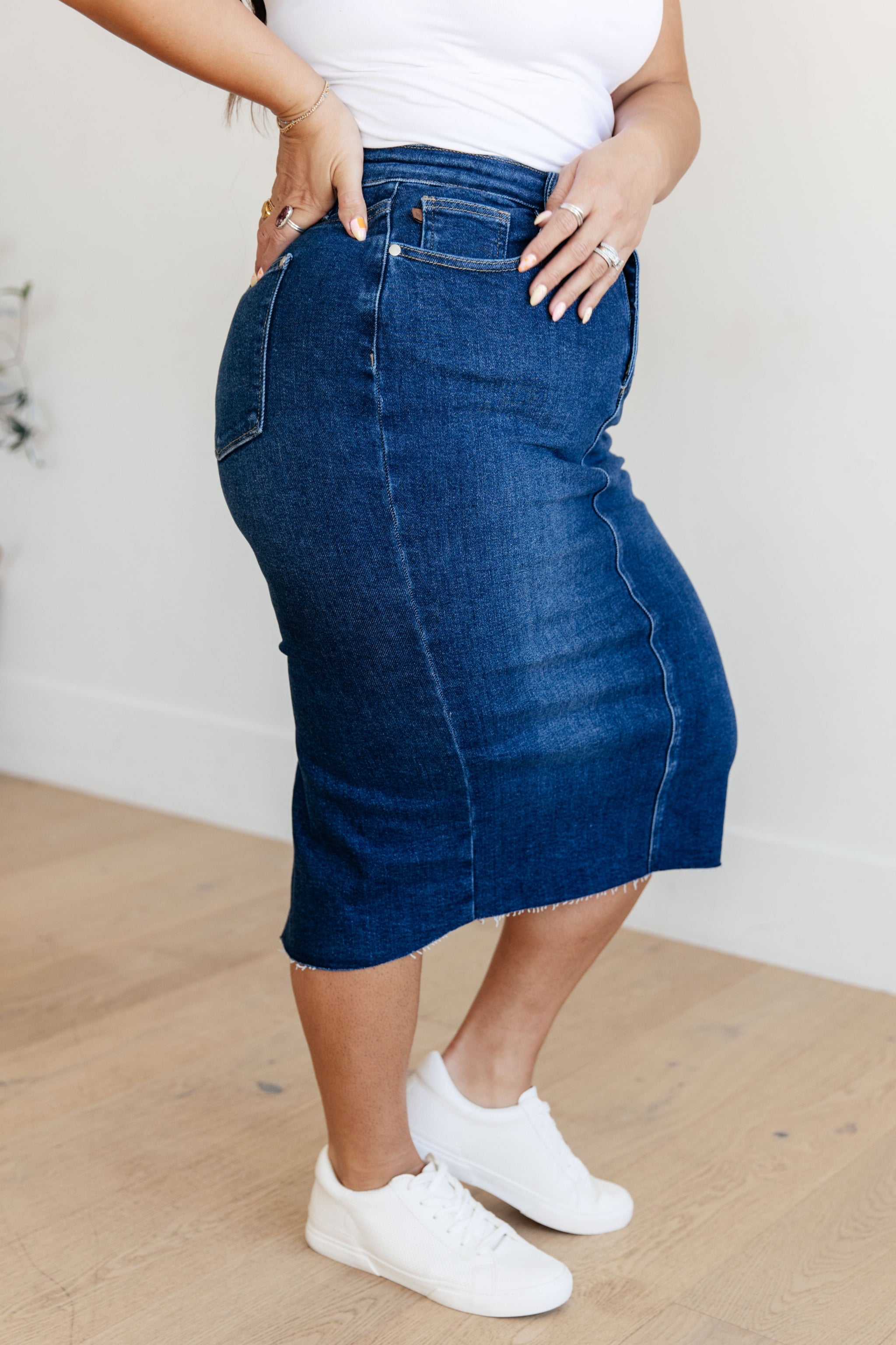 Extra High-Waisted Jean Midi Skirt