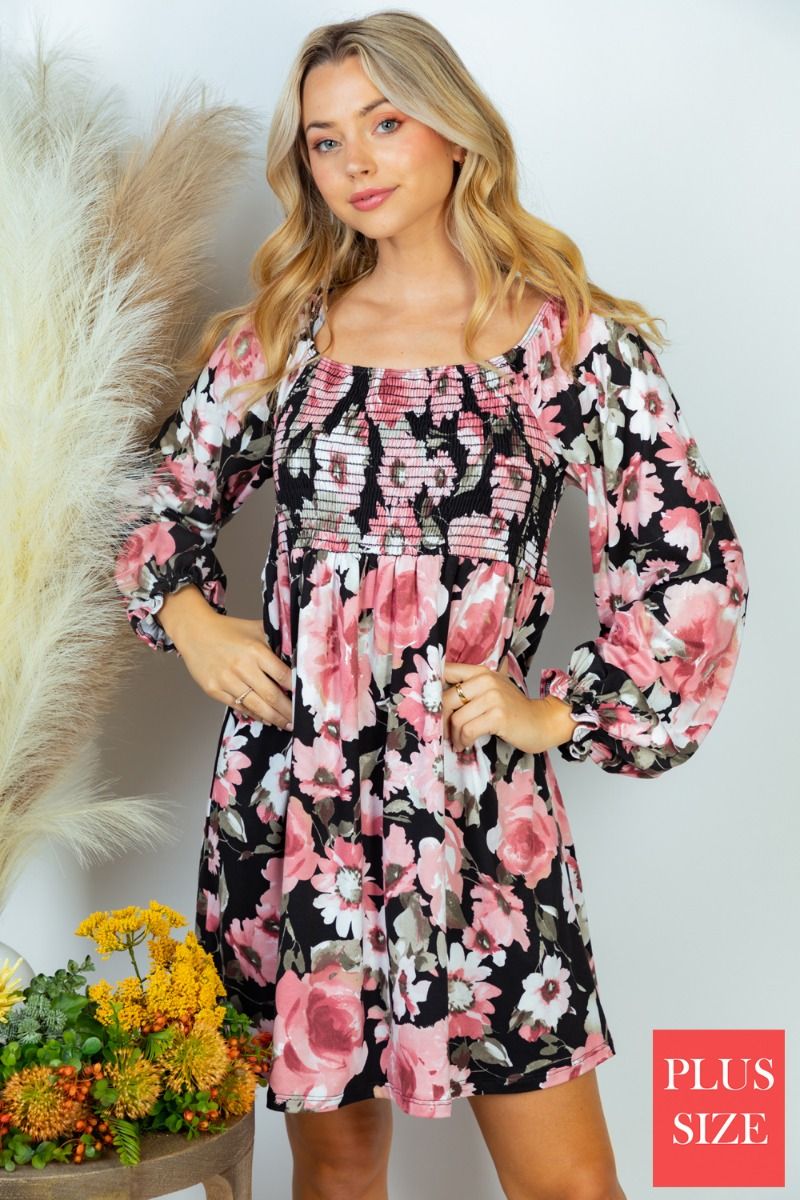 *Emily Long Sleeve Floral Print Dress*