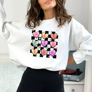 Checkered Convo Hearts Graphic Sweatshirt