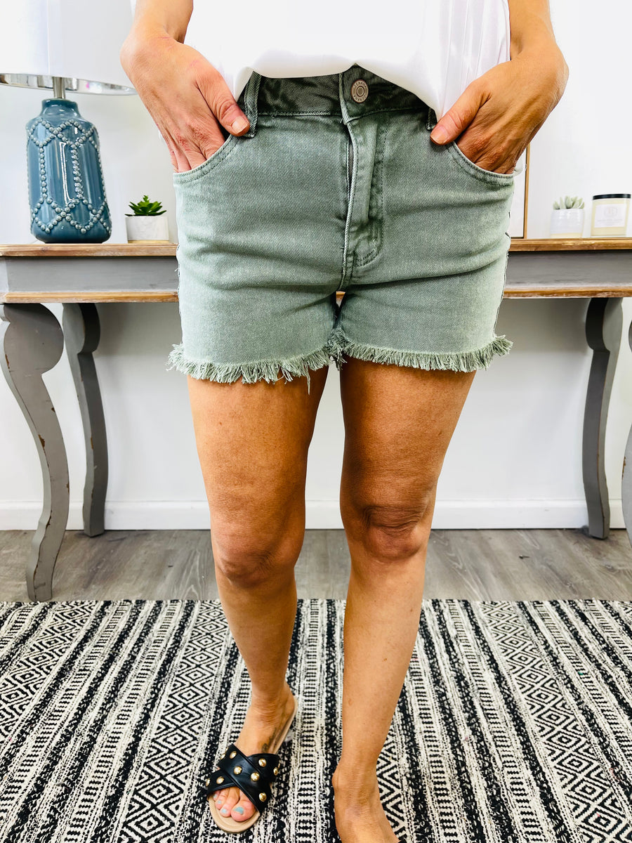 Acid Wash Frayed Cutoff Jean Shorts