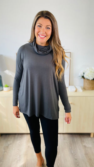 Cowl Neck Long Sleeve High Low Top