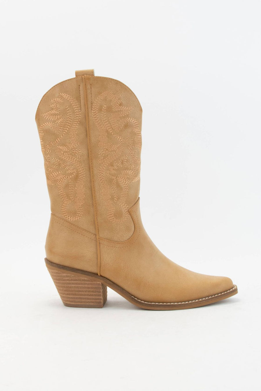 Mid Calf Western Boots with Embroidered Shaft