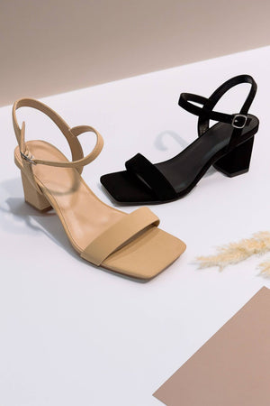 Square Toe Think Ankle Strap Kitten Heel Sandals